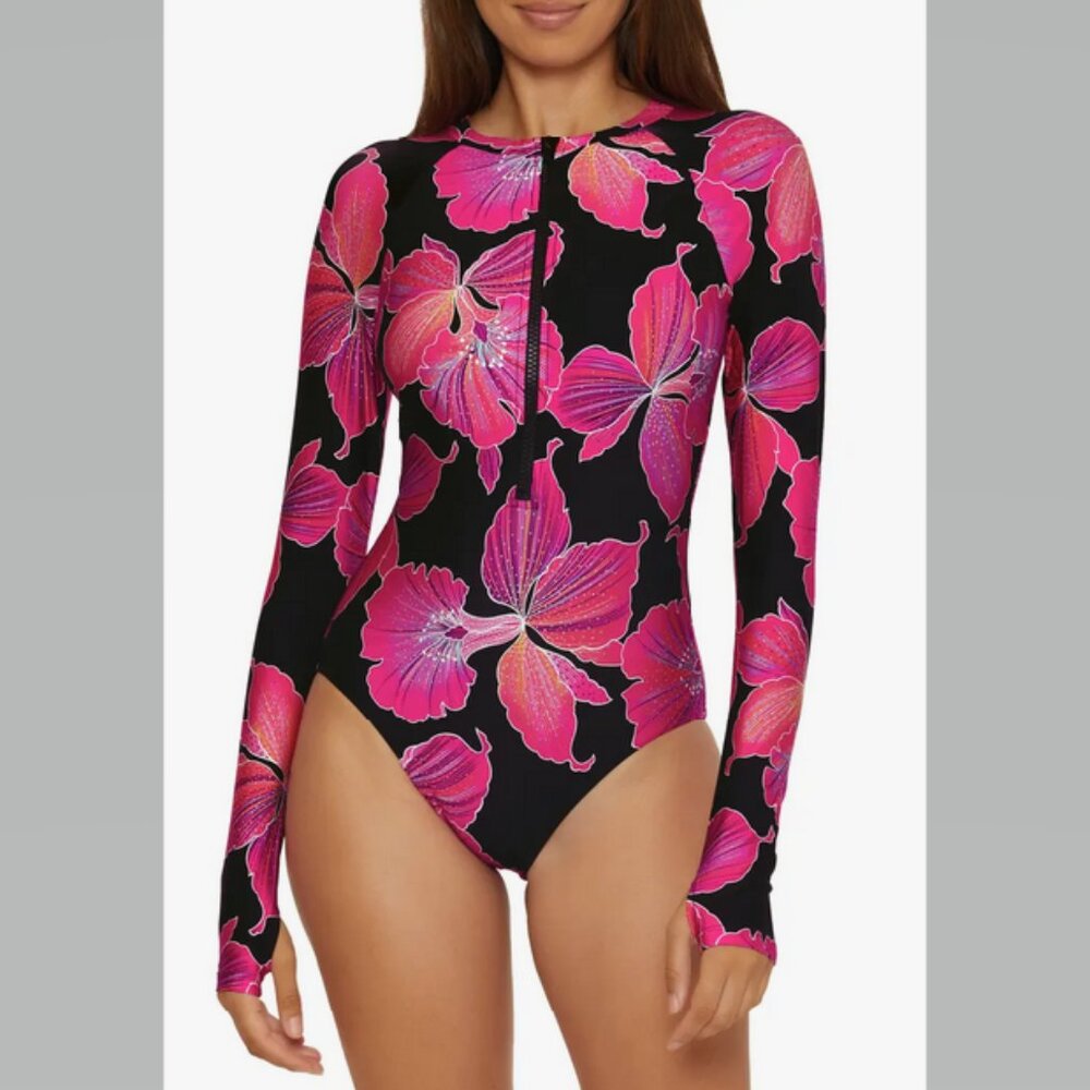 Trina Turk Fluery Paddlesuit One Piece Size XL Long Sleeve Zip NWT